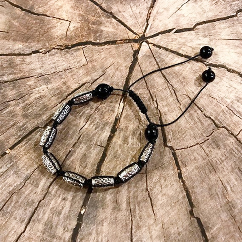 Shambala Adjustable Bracelet with Silvertone Beads